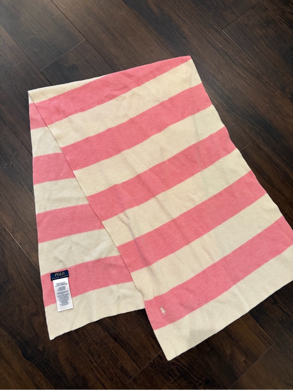 Polo Ralph Lauren Pink & White Big Striped Knit Scarf for Kids Size 2T-4T